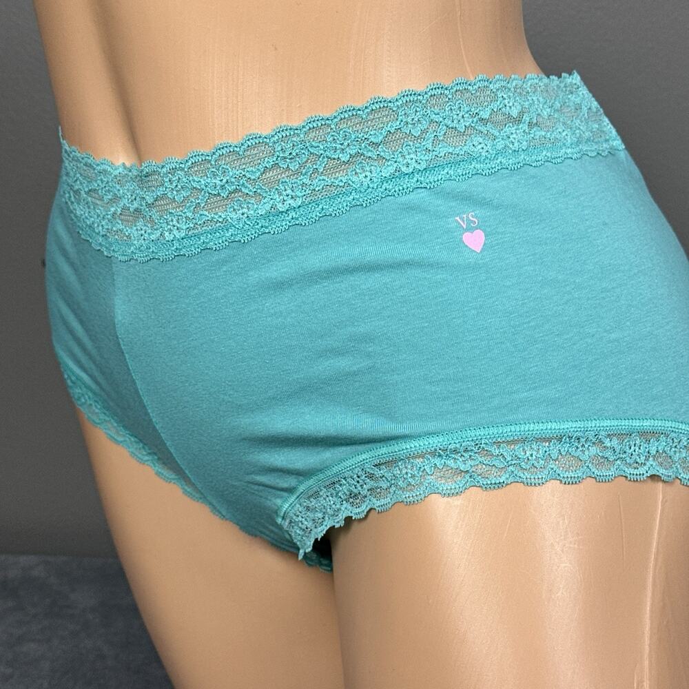 Victoria’s Secret Boy Short Panty Vintage 2014 Sz Large Cotton Teal VS Lace New